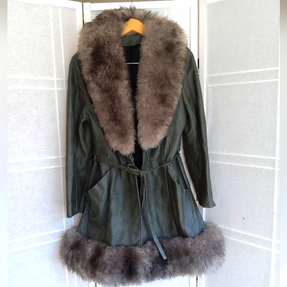 Vintage 70's Scully leather shearling fur princess coat